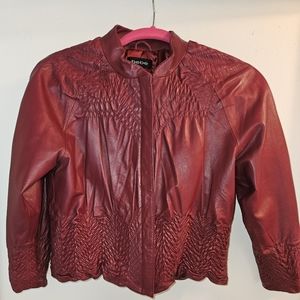 Maroon Crop Leather Jacket by bebe, Size S